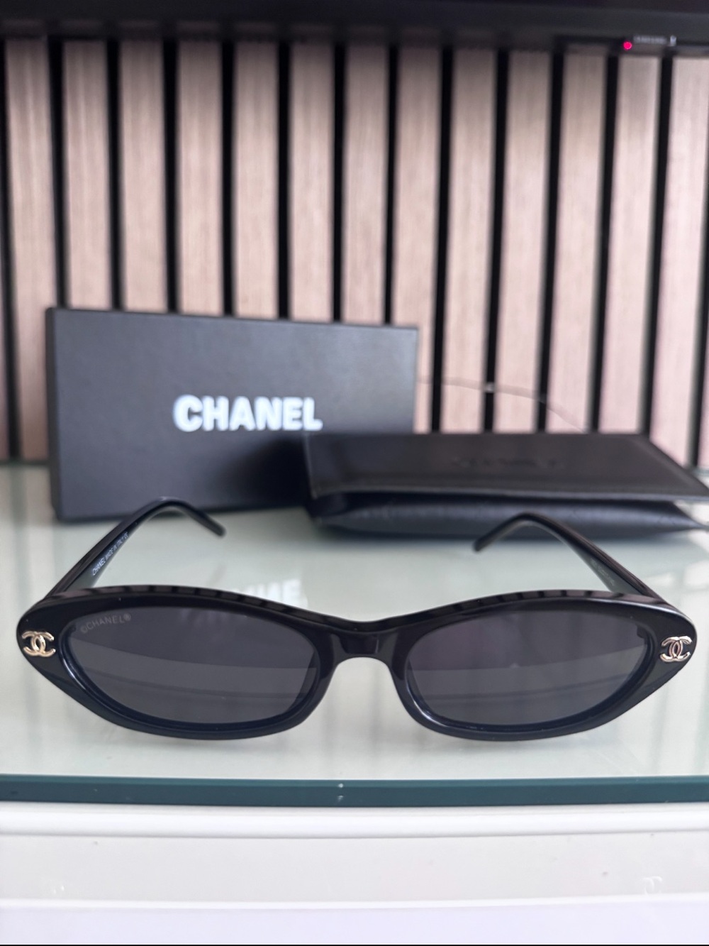 CHANEL Black Oval CC Accent Sunglasses
